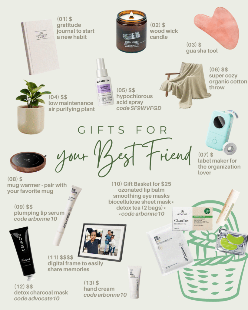 Mindful, sustainable gift ideas for your best friend — aromatherapy, affirmations, cozy wellness gifts, and thoughtful non-toxic finds.