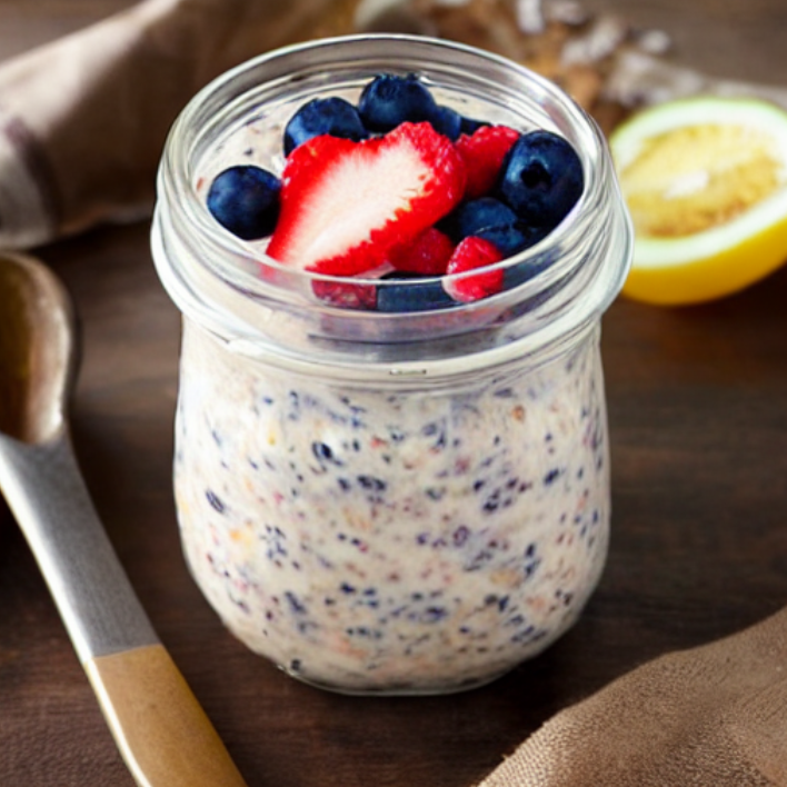 high protein overnight oats with seed cycling ingredients on kitchen counter
