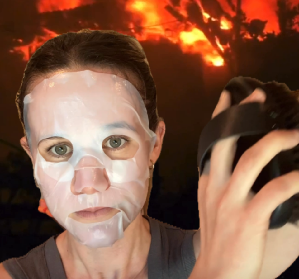 Woman practicing self-care for mental health and skin during stressful times