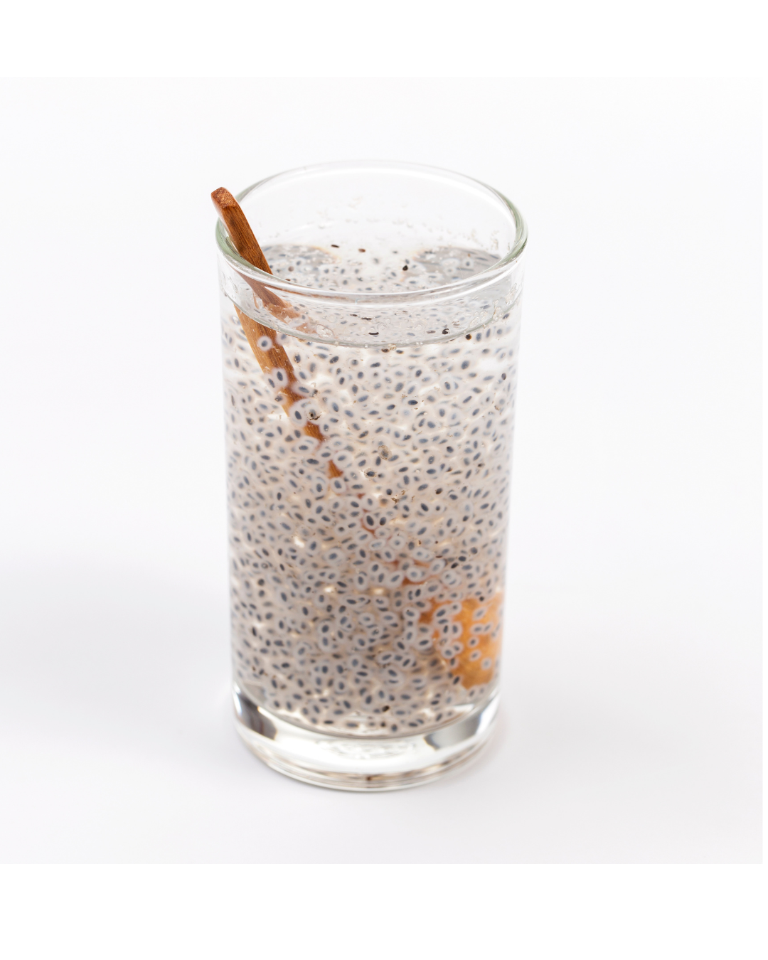 Glass of chia seed water for skin on counter